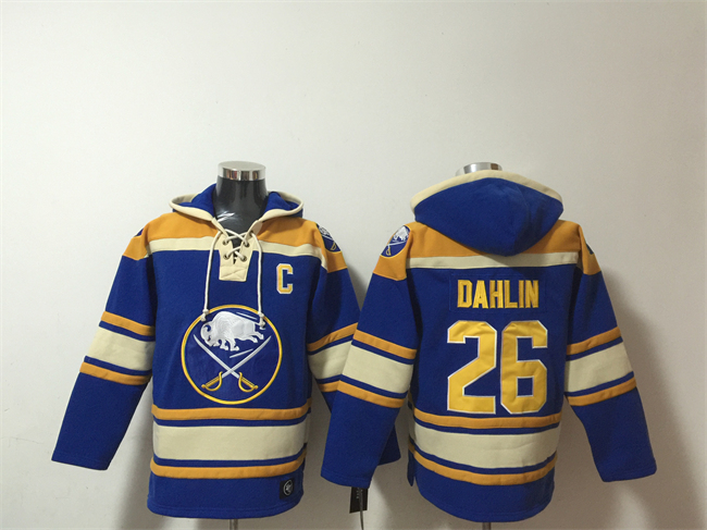 Men's Blue Buffalo Sabres #26 Rasmus Dahlin Ageless Must-Have Lace-Up Pullover Hoodie
